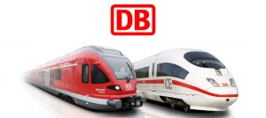 ICE und regiozüge der DB mit Logo. Offizielles Affiliatebild voon der deutschen Bahn.