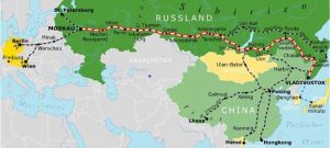 Landkarte mit dem Streckenverlauf der Transsibirischen Eisenbahn