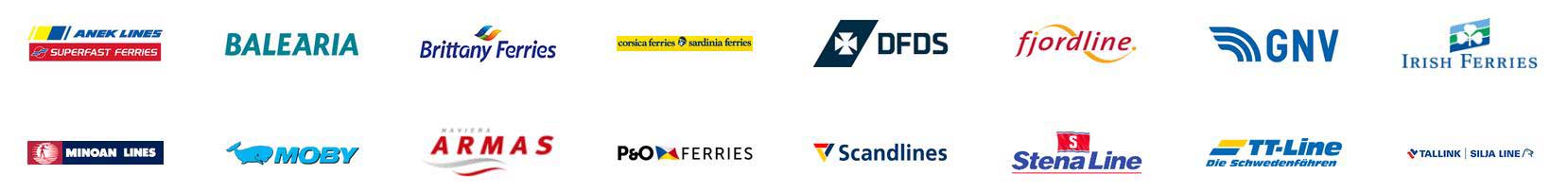 11Bild mit Logos von Reedereien, die über den folgenden Affiliatelink von direct Ferries gebucht werden können